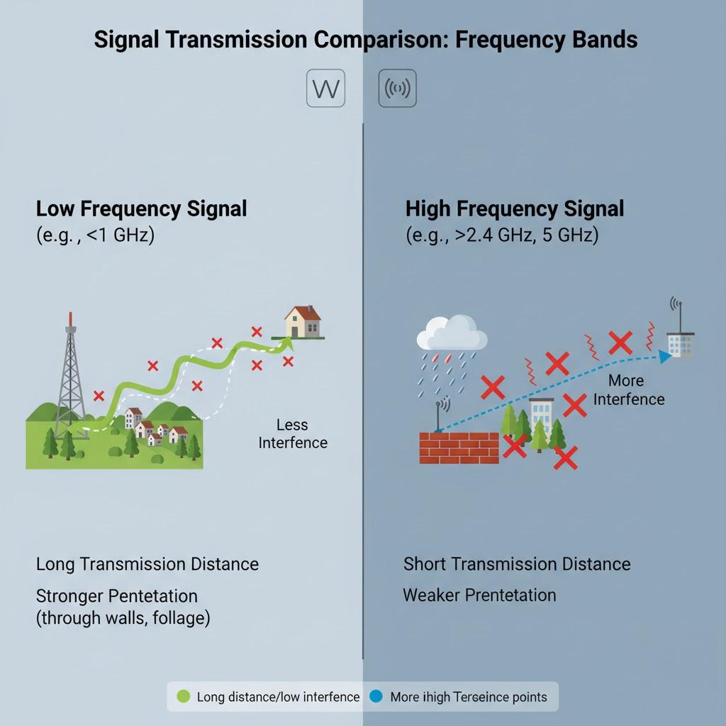 Graph showing how modulation increases transmission distance and reduces interference