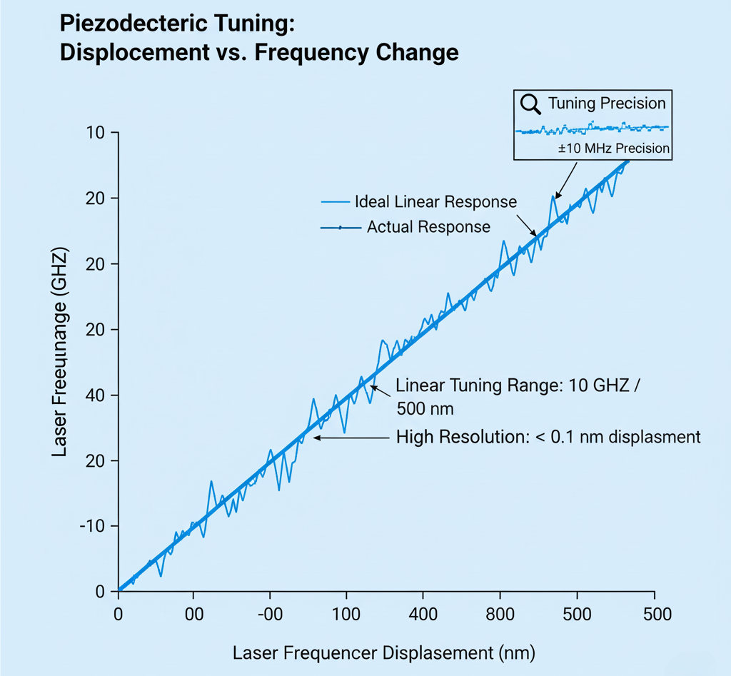 Piezoelectric tuning displacement vs. frequency