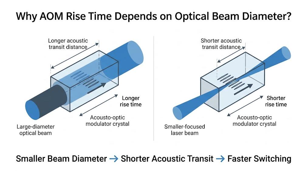 AOM rise time versus beam diameter