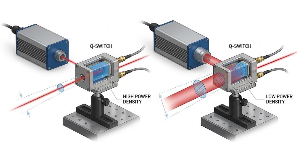 Beam diameter and power density in a Q-switch