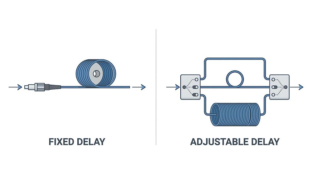 Fixed fiber delay versus adjustable optical delay
