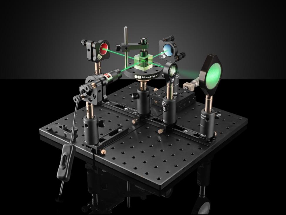 Optical interferometer setup on a laboratory optical table